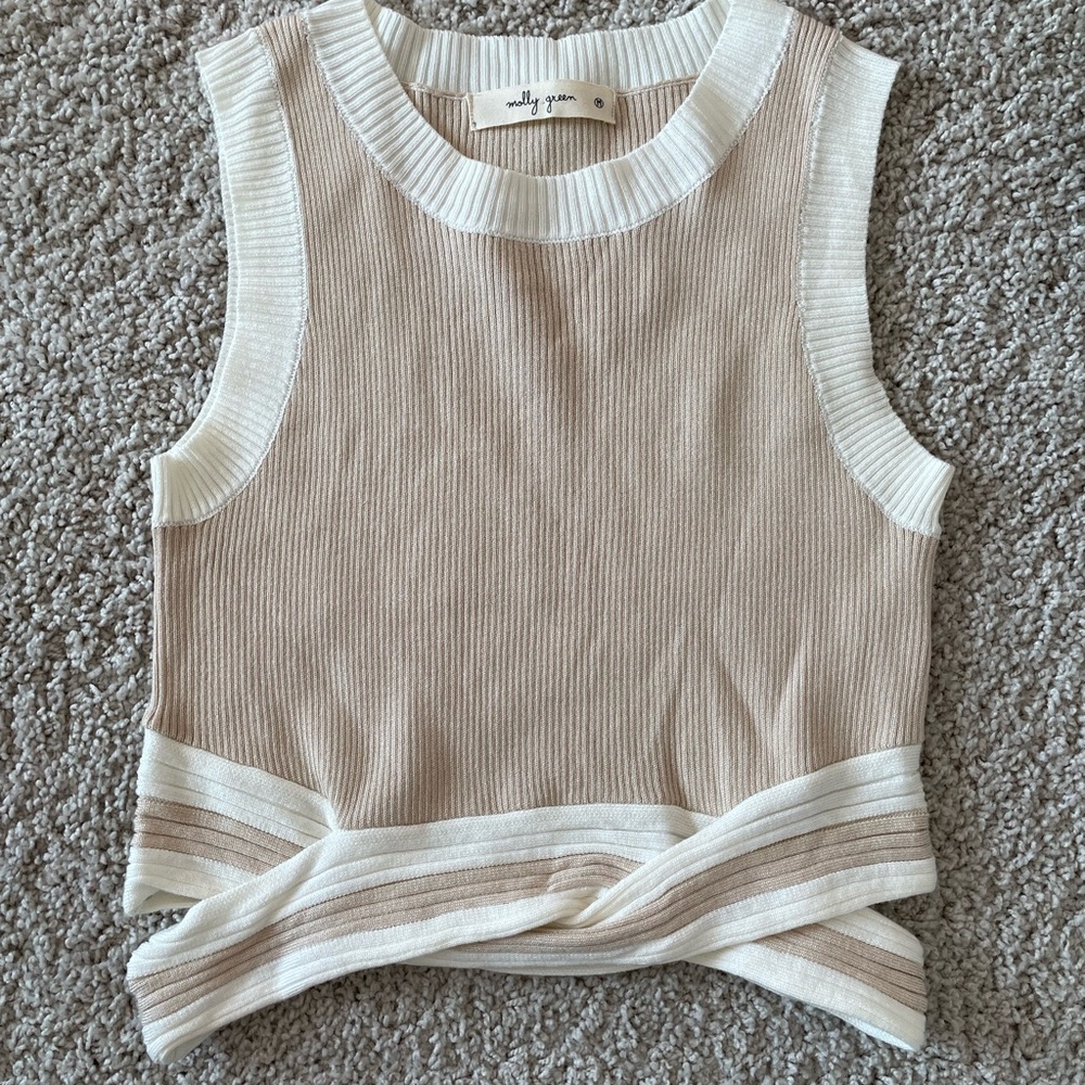 Molly Green Cream Ribbed Tank Top - M